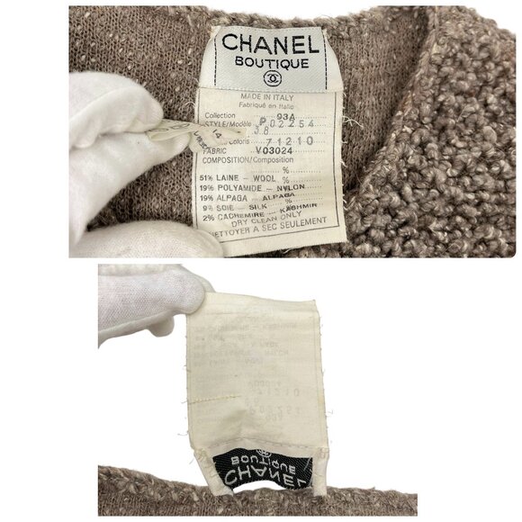 CHANEL Vintage 93A CC Mark Logo Button Long Coat #38 Greige Wool Pocket [105056] - Picture 13 of 13